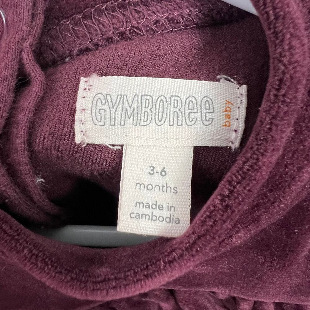 Gymboree Baby Girls Burgundy Velvet Ruffle Long Sleeve Romper 3-6 Months - Picture 3 of 3